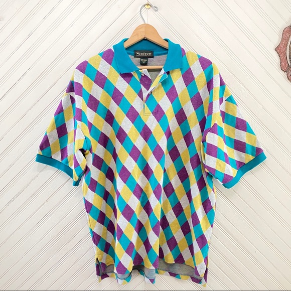 Vintage Other - Vintage Funky Argyle Polo Shirt